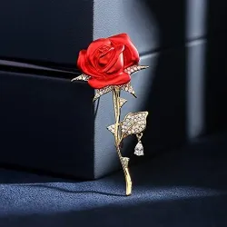 Classic Red Rose Flower Brooch